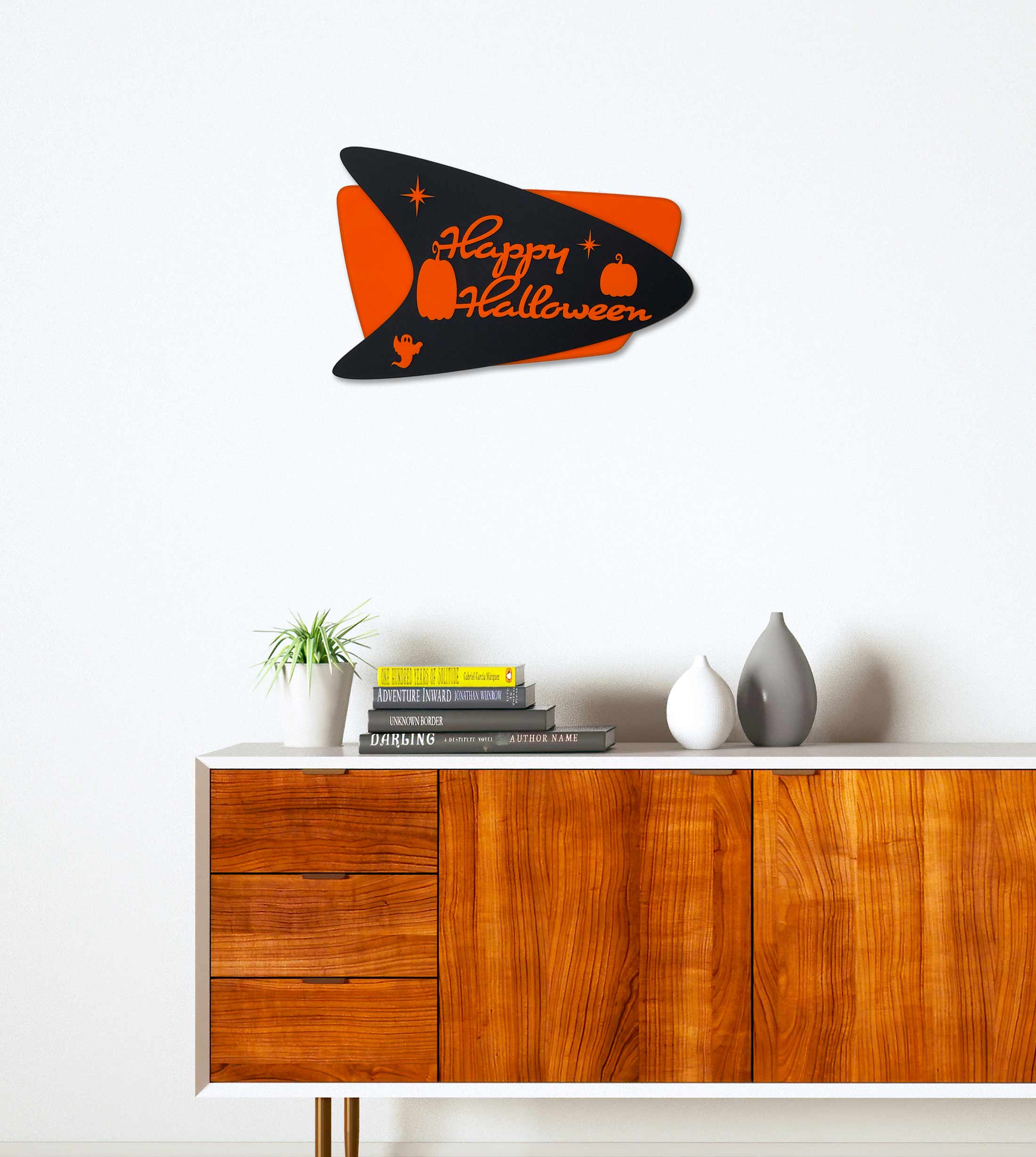 Happy Halloween Boomerang Wall Sign | Pumpkin & Ghost