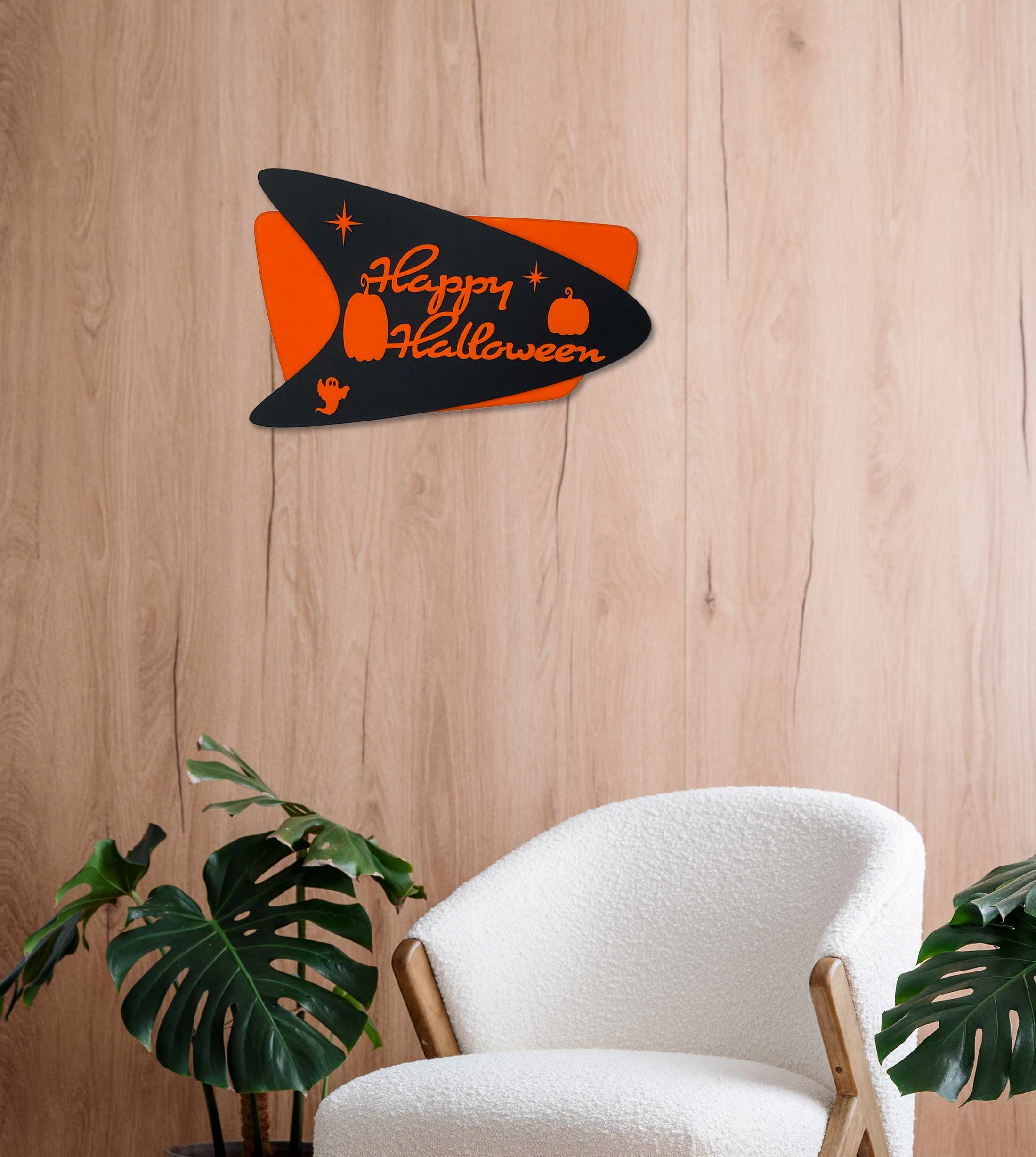 Happy Halloween Boomerang Wall Sign | Pumpkin & Ghost