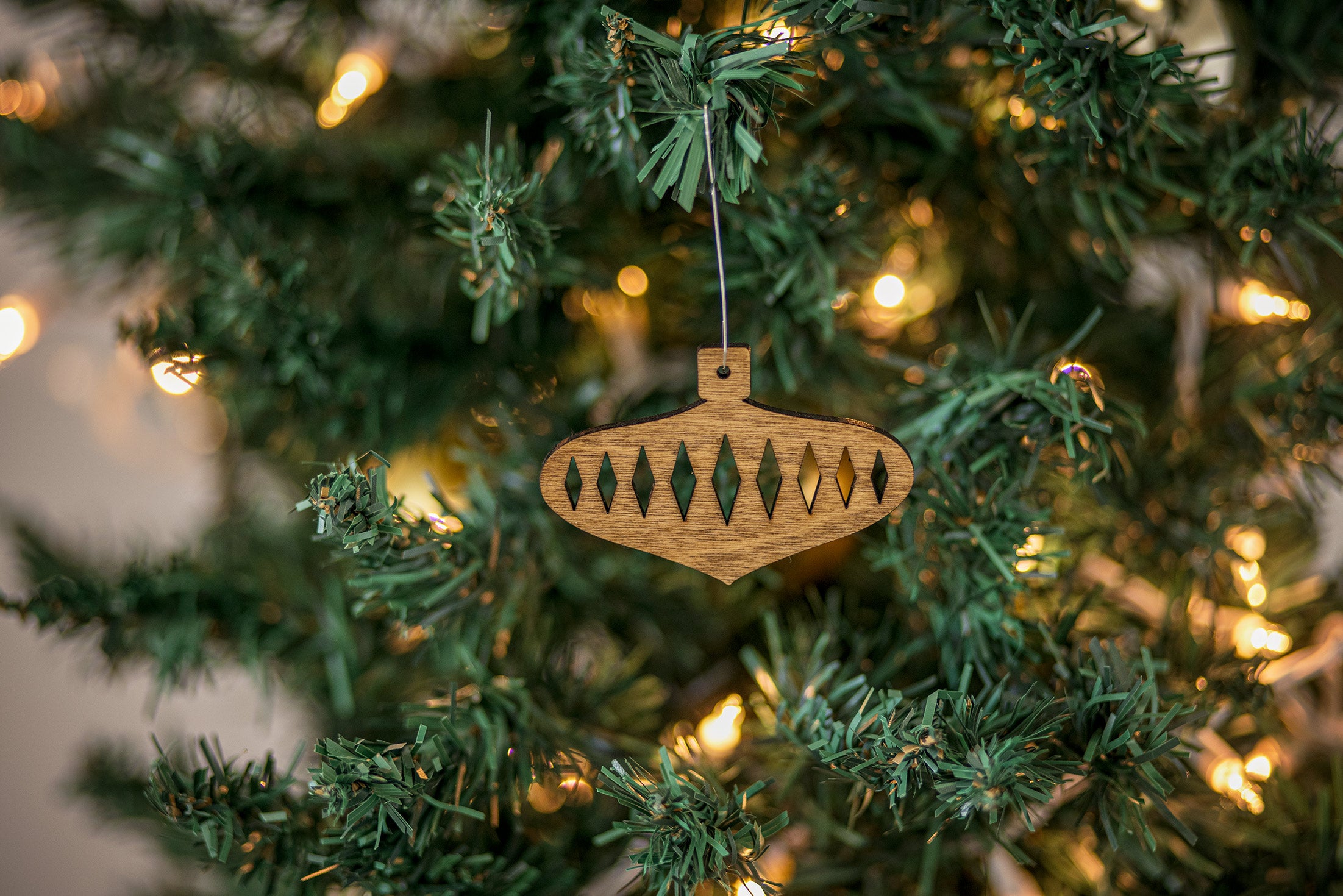 Wood Mid Century Modern Christmas Ornament - Bulb Ornament