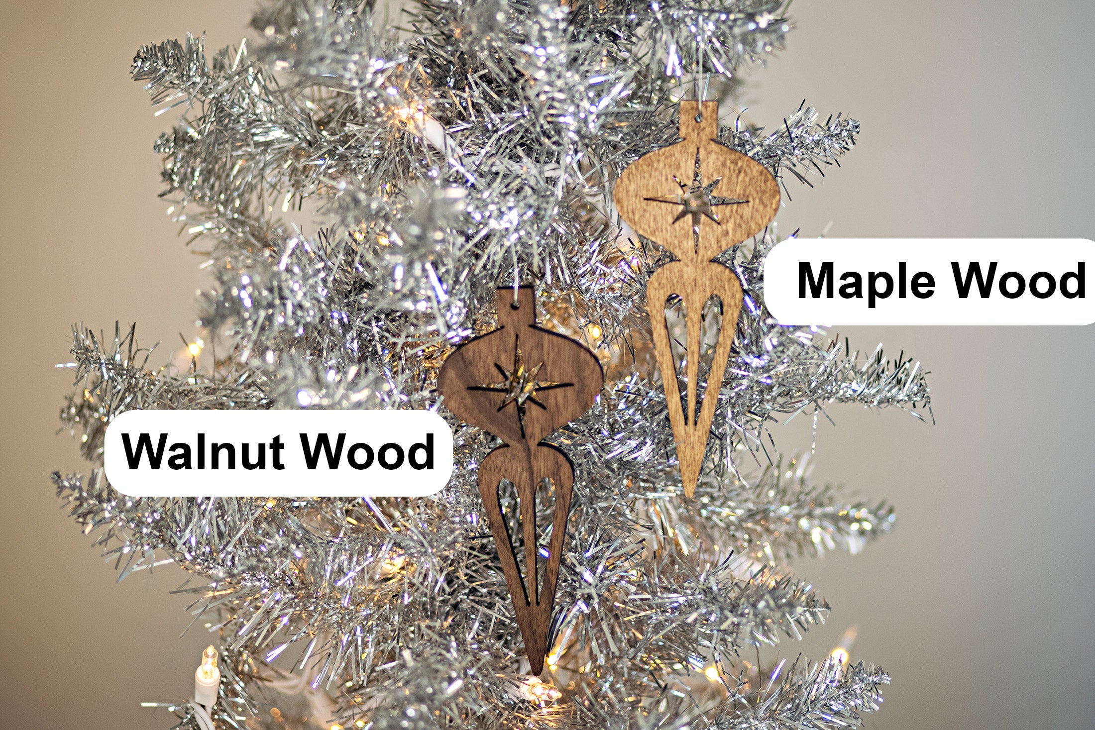 Wood Mid Century Modern Christmas Ornament - Icicle Ornament