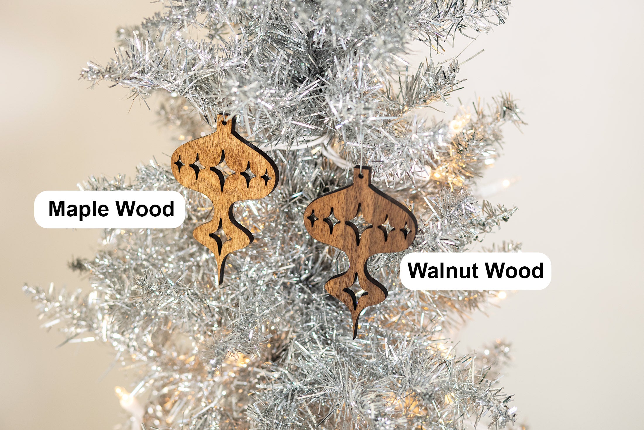 Wood Mid Century Modern Christmas Ornament - Tall Bulb Ornament