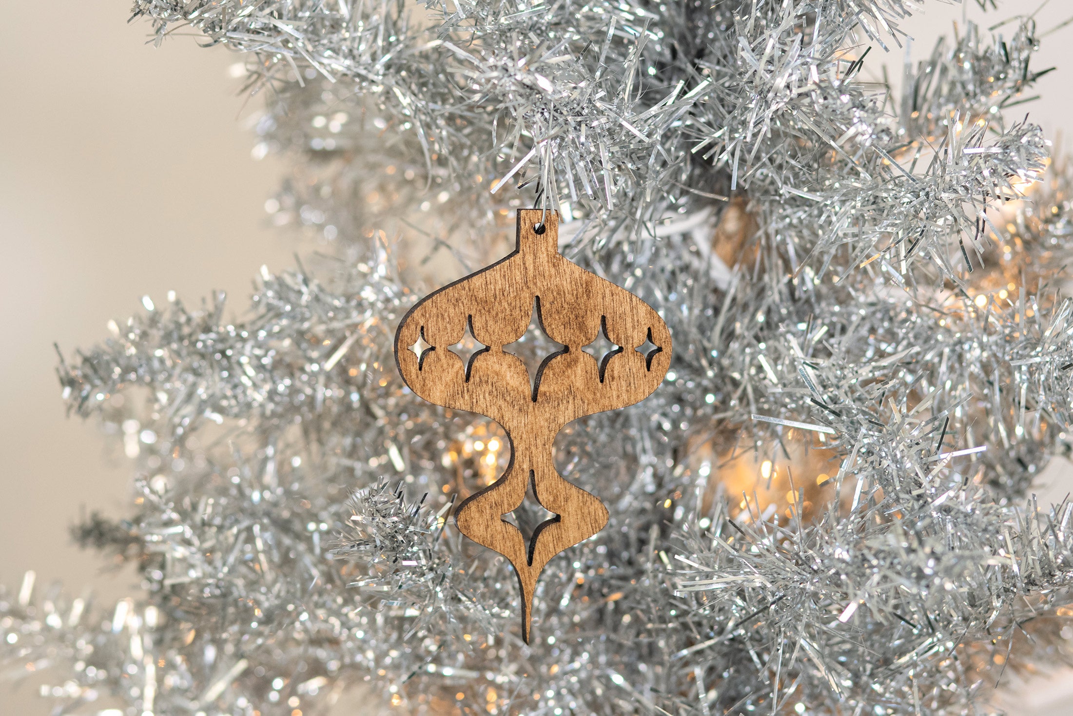 Wood Mid Century Modern Christmas Ornament - Tall Bulb Ornament