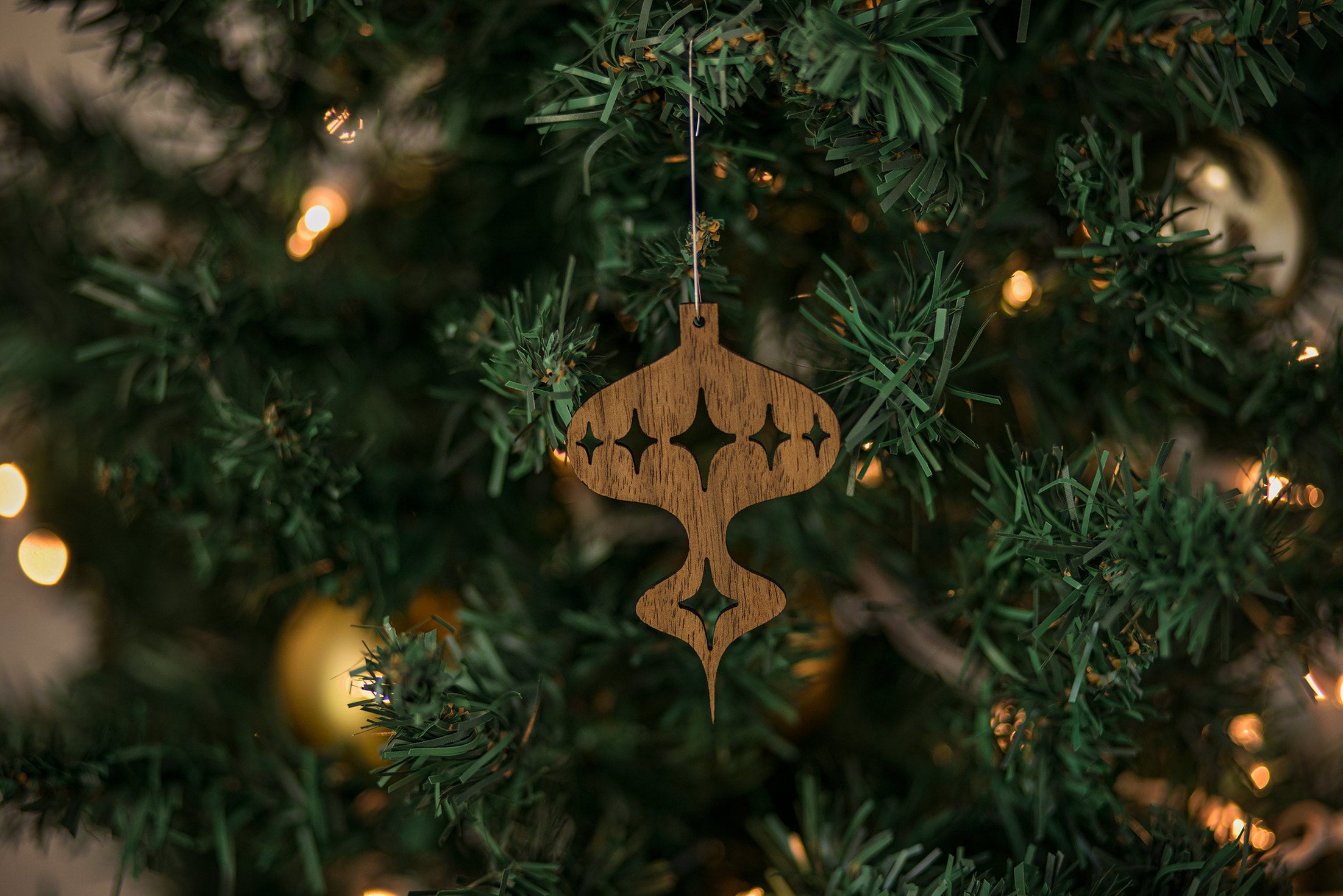 Wood Mid Century Modern Christmas Ornament - Tall Bulb Ornament