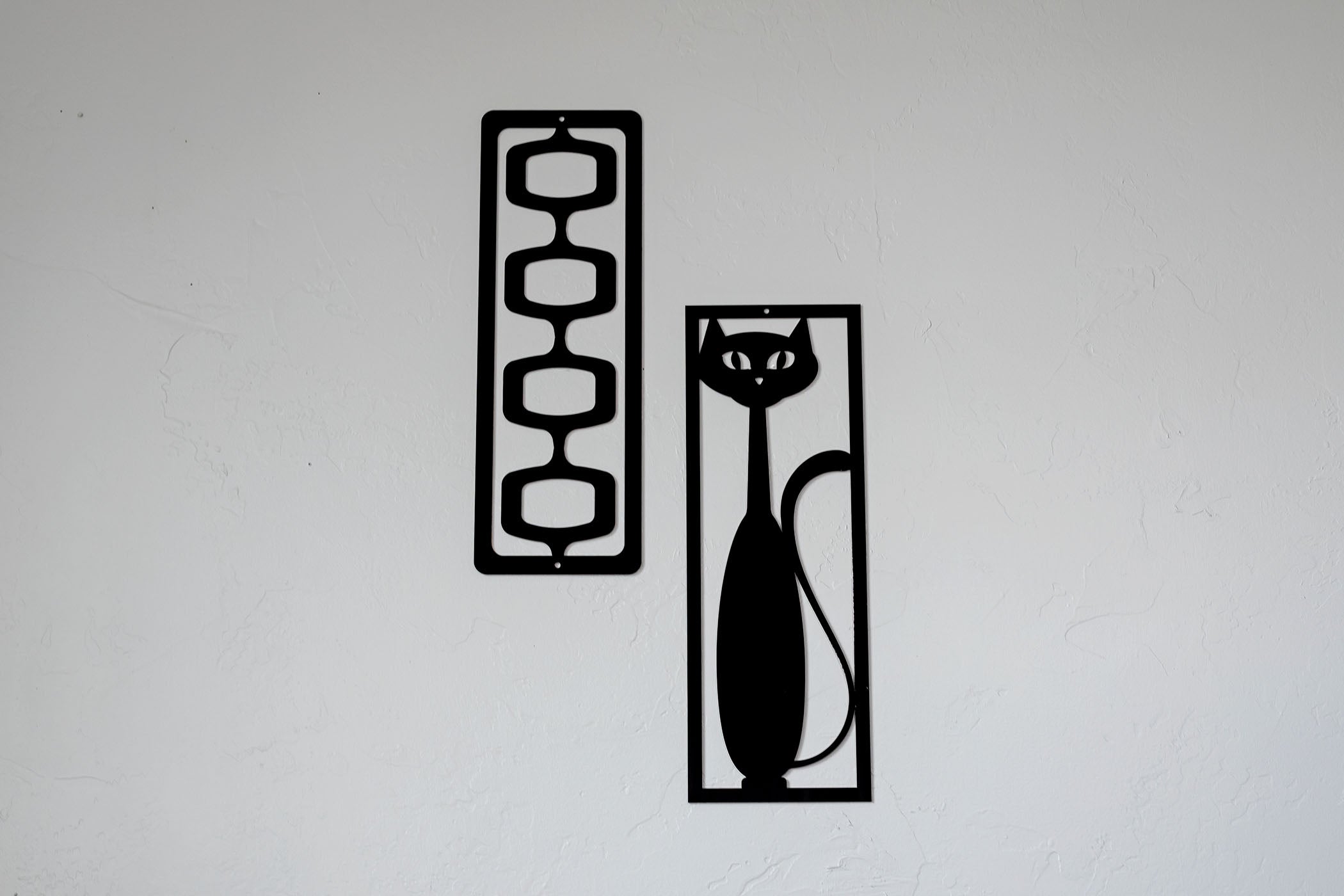 Mid Century Modern Black Cat 2 Piece Set - Wall Decor - Retro Black Cat