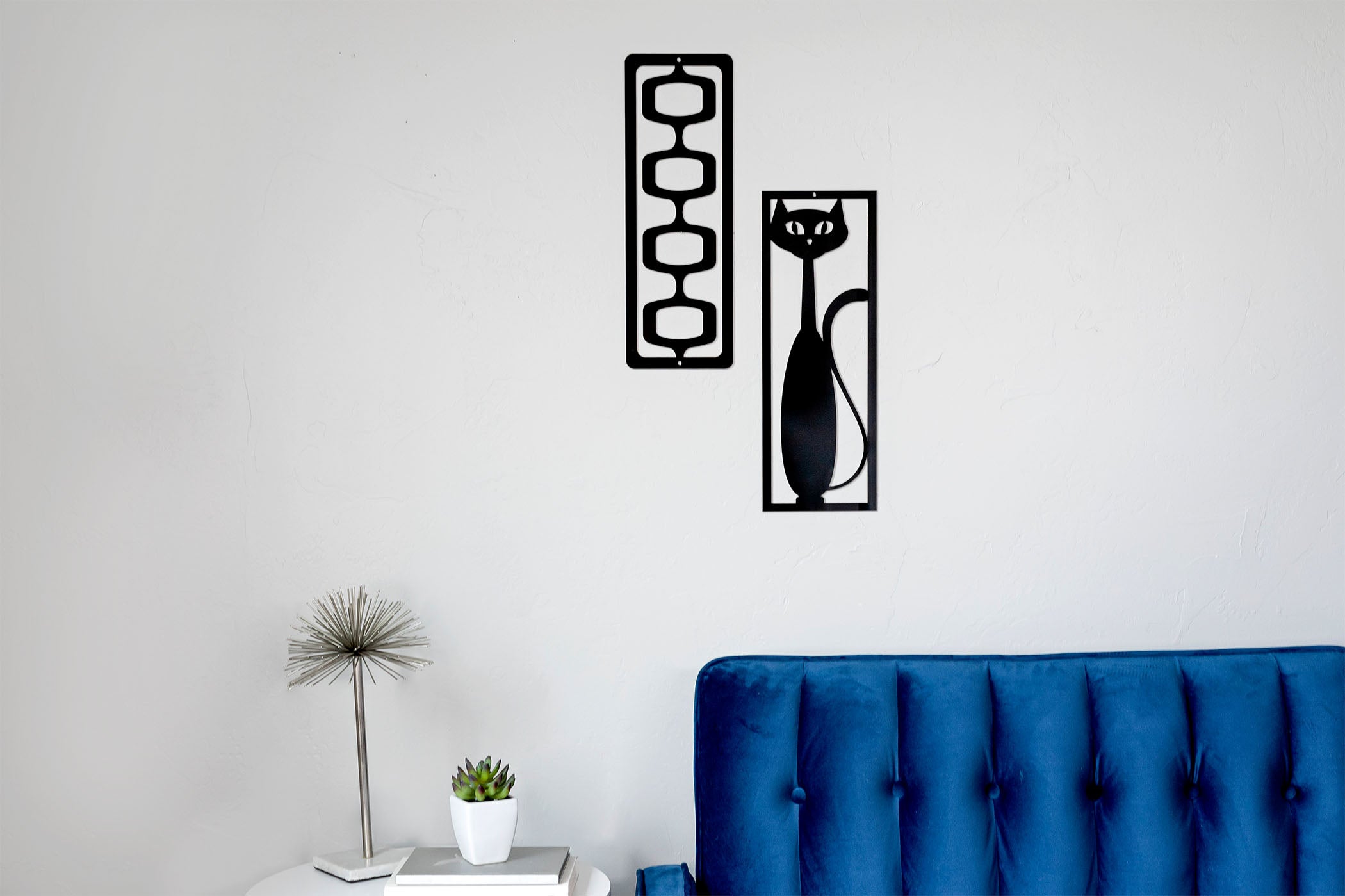 Mid Century Modern Black Cat 2 Piece Set - Wall Decor - Retro Black Cat