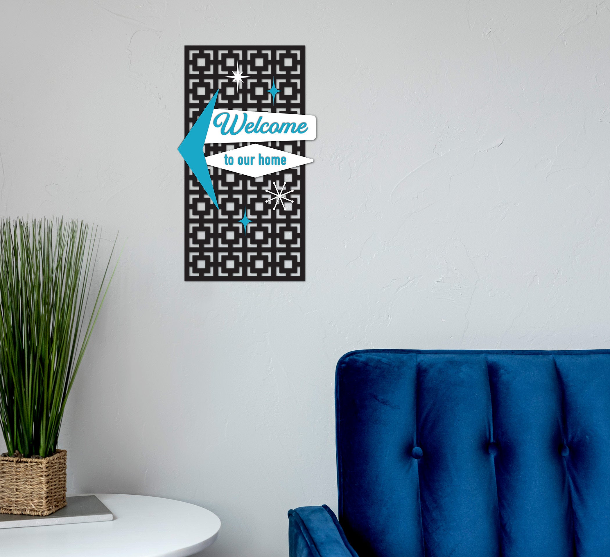 Mid Century Modern Style Welcome Sign w/Breezeway Block Background