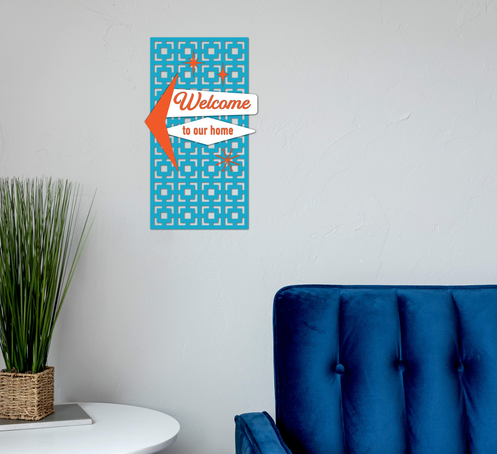 Mid Century Modern Style Welcome Sign w/Breezeway Block Background