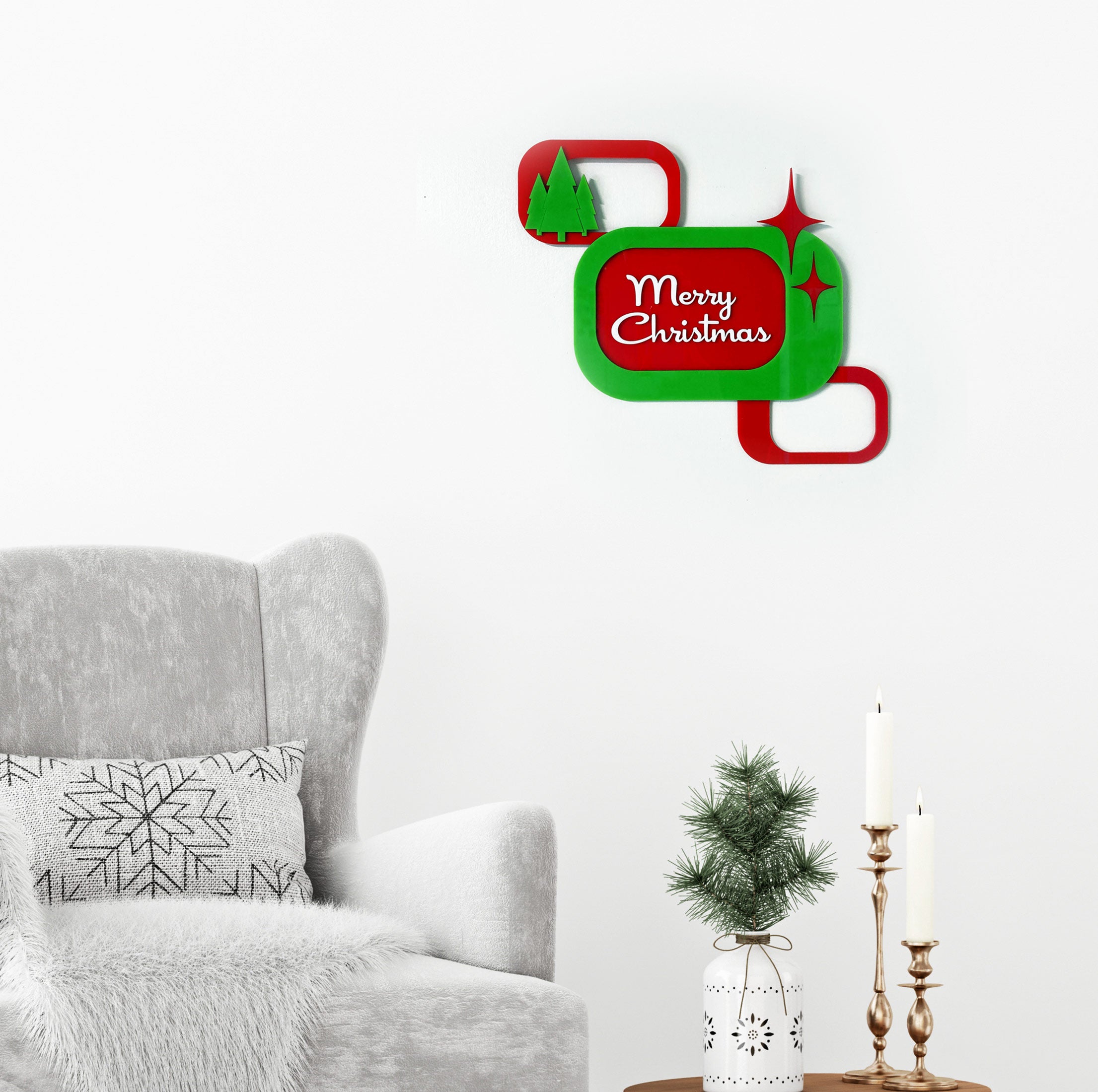 Merry Christmas Atomic Rectangles Sign | Mid Century Modern Holiday Decor | Wall Decor