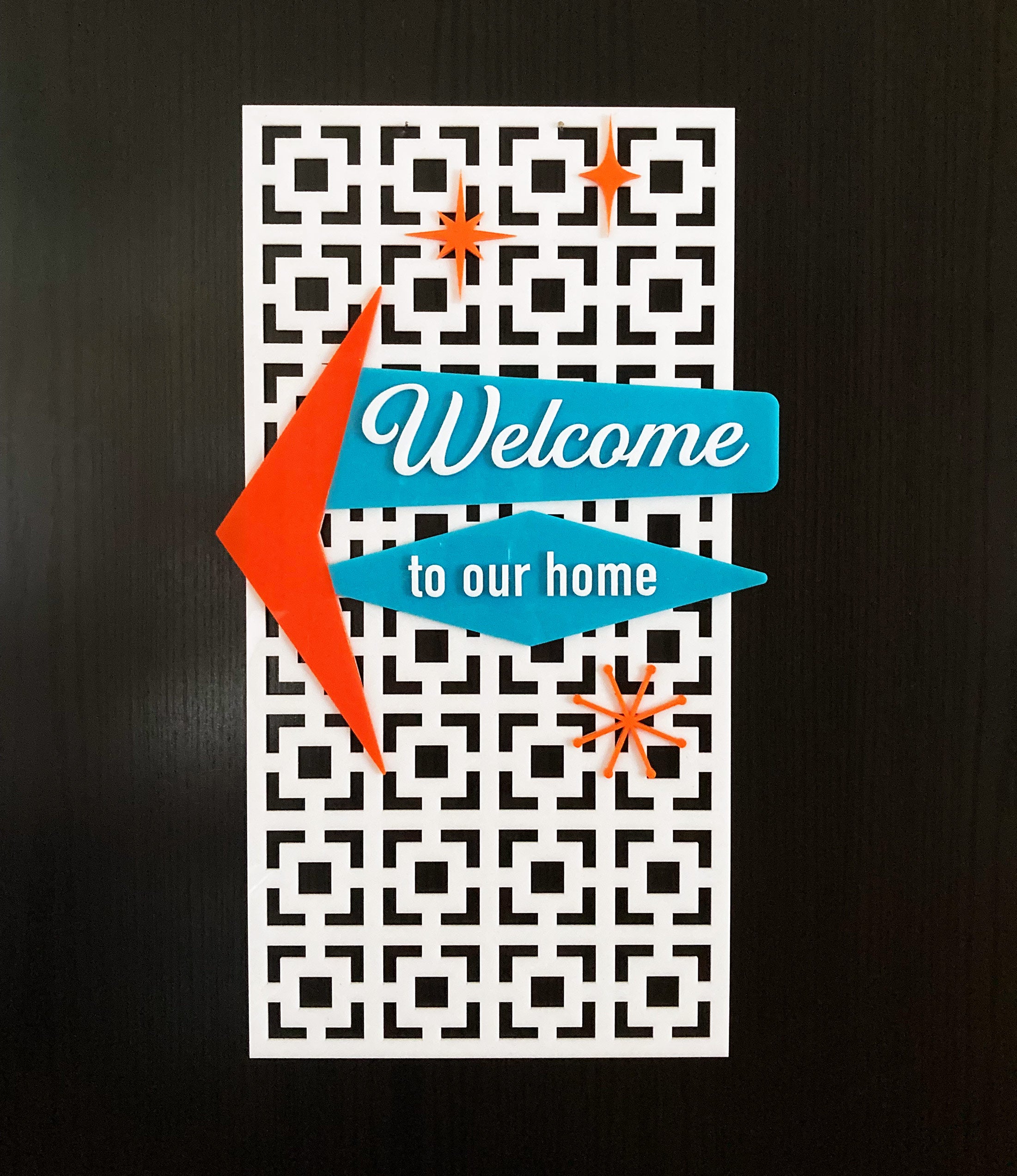 Mid Century Modern Style Welcome Sign w/Breezeway Block Background