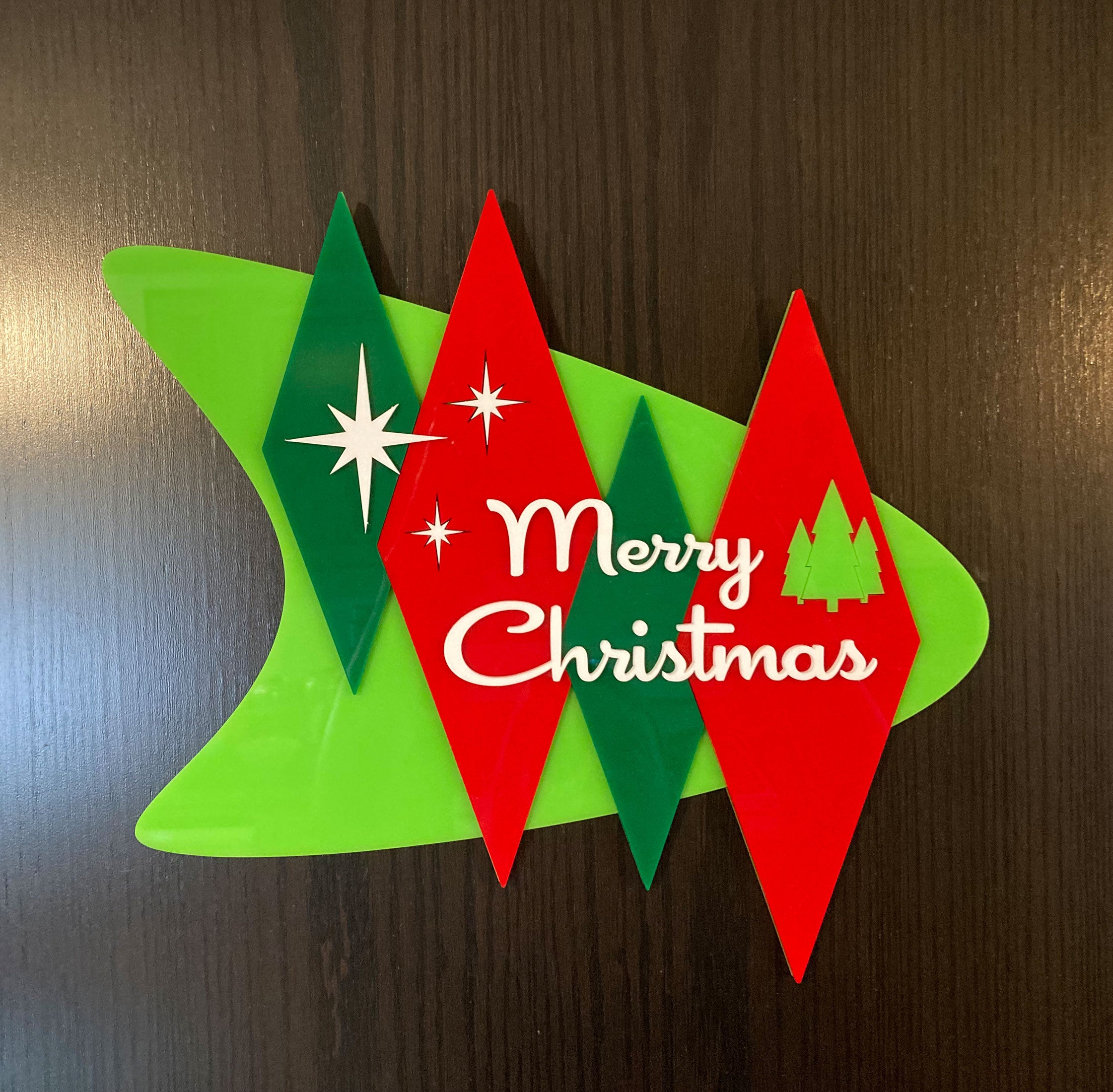 Atomic Boomerang Merry Christmas Sign | Mid Century Modern Holiday Decor