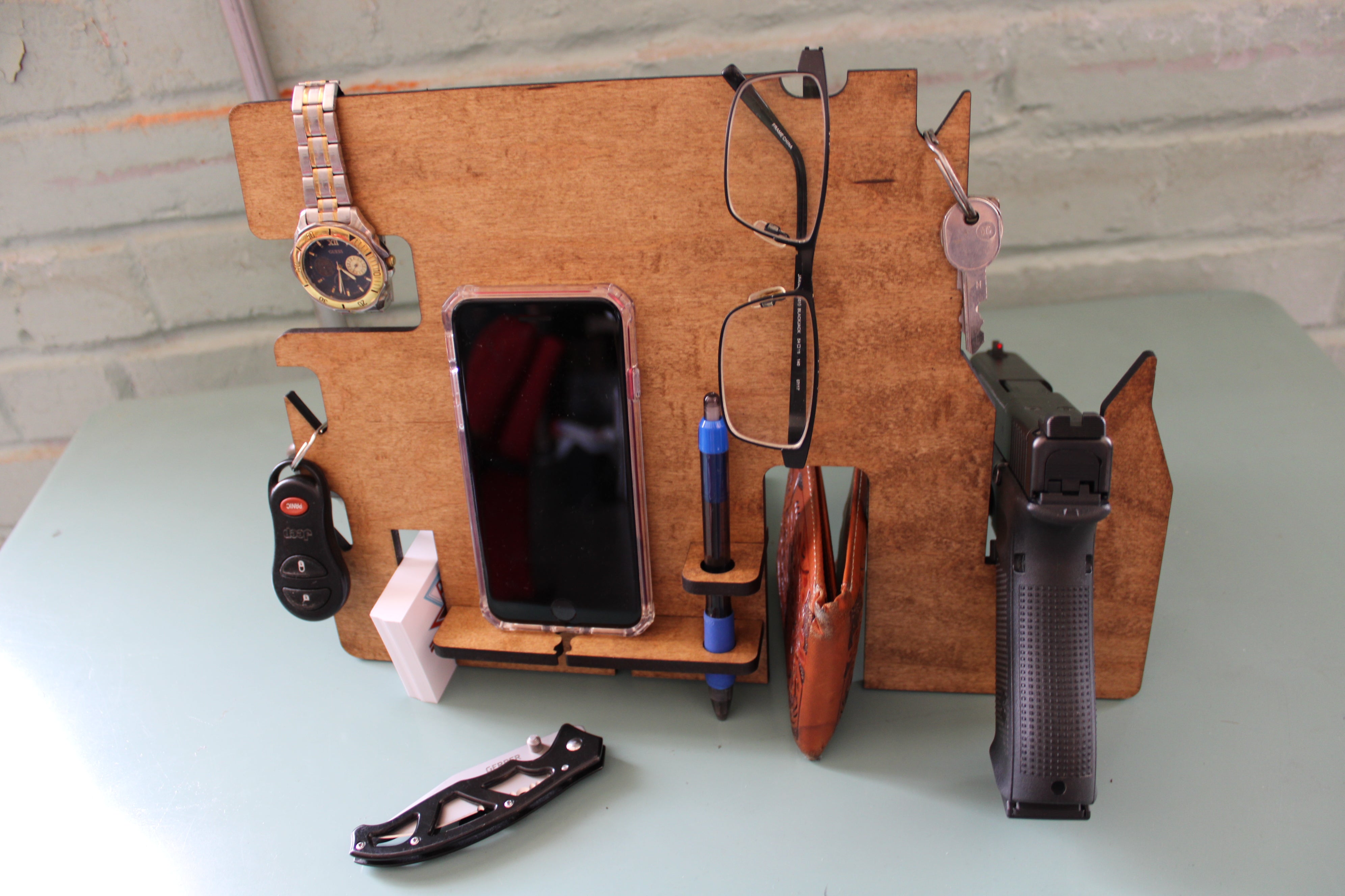 Mens Nightstand Organizer Plus Gun Stand