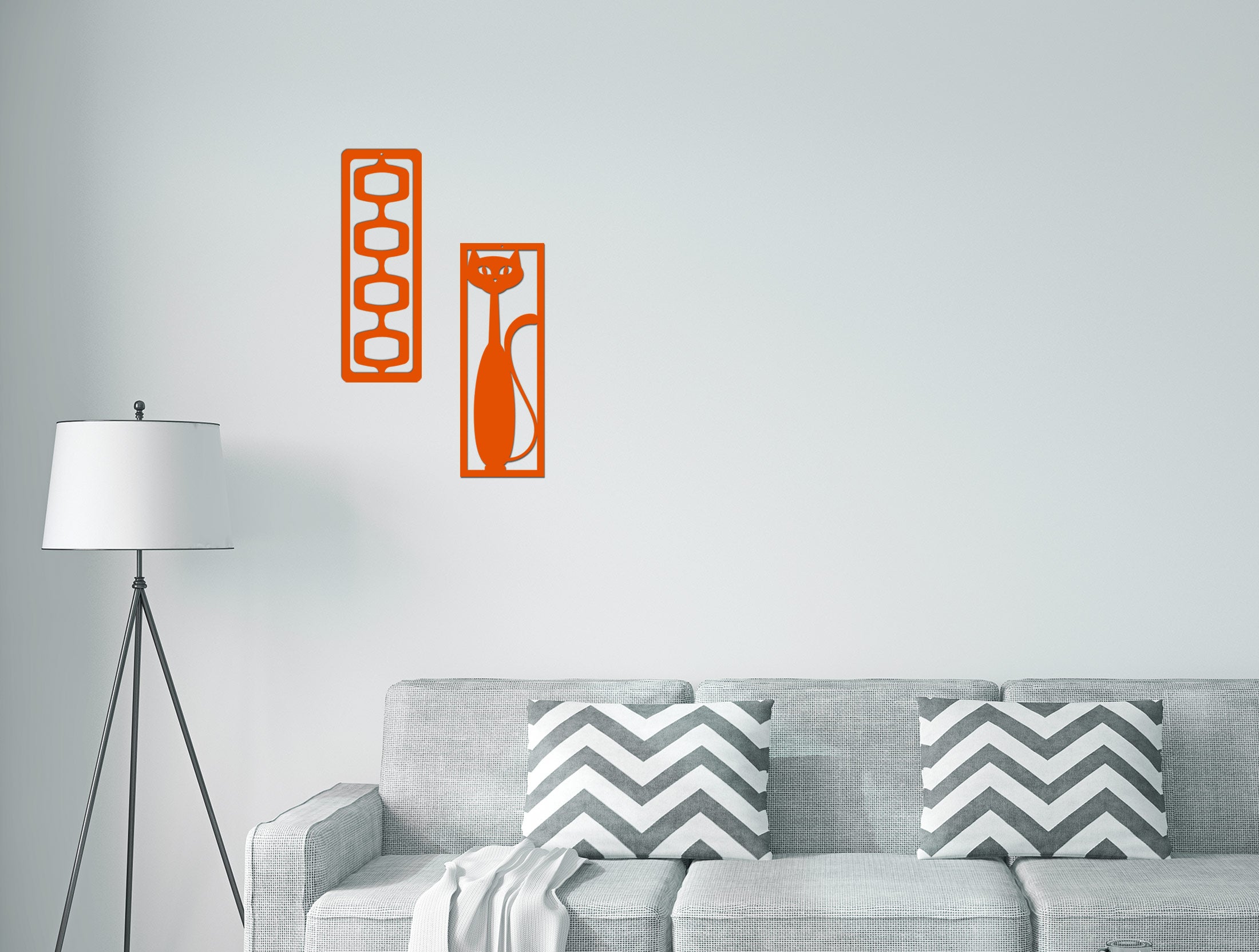 Mid Century Modern Black Cat 2 Piece Set - Wall Decor - Retro Black Cat