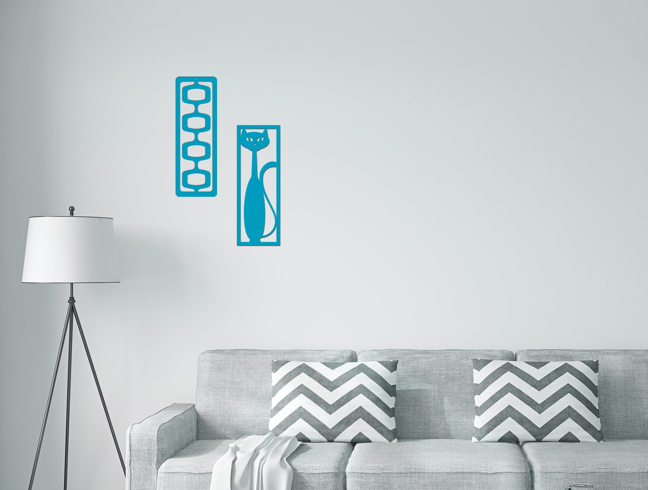 Mid Century Modern Black Cat 2 Piece Set - Wall Decor - Retro Black Cat