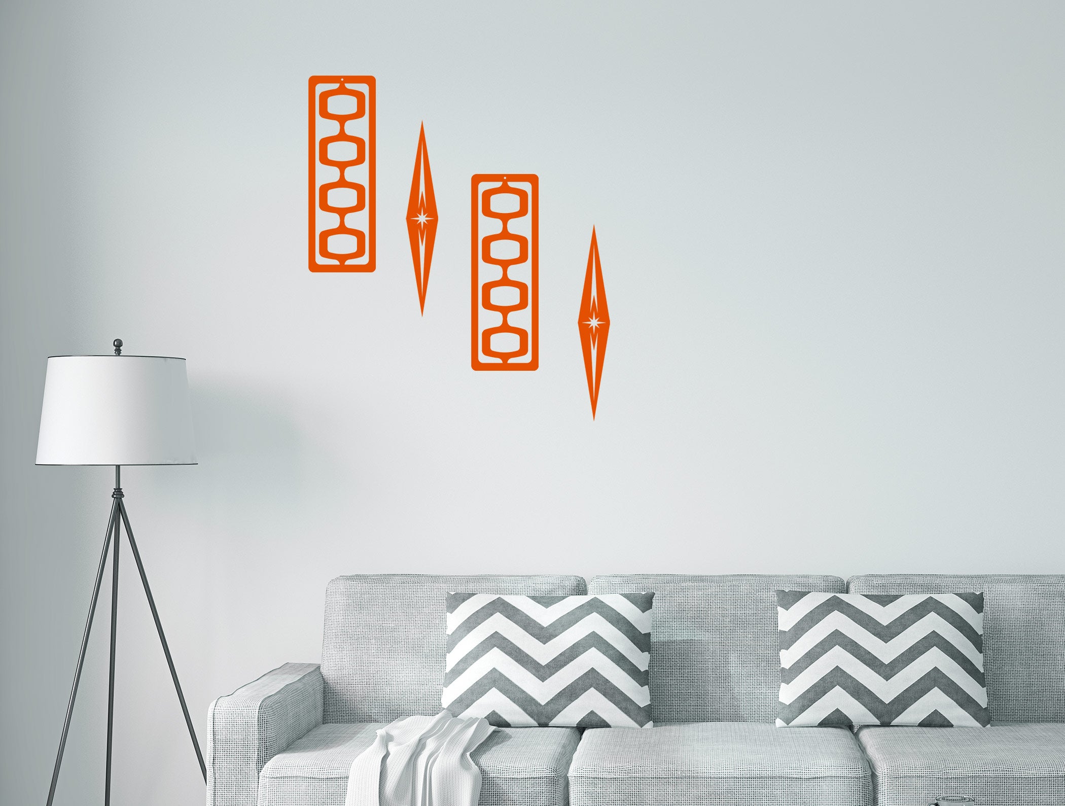 Mid Century Modern Wall Decor - 4 Piece Set - Diamond & Atomic Bulb set