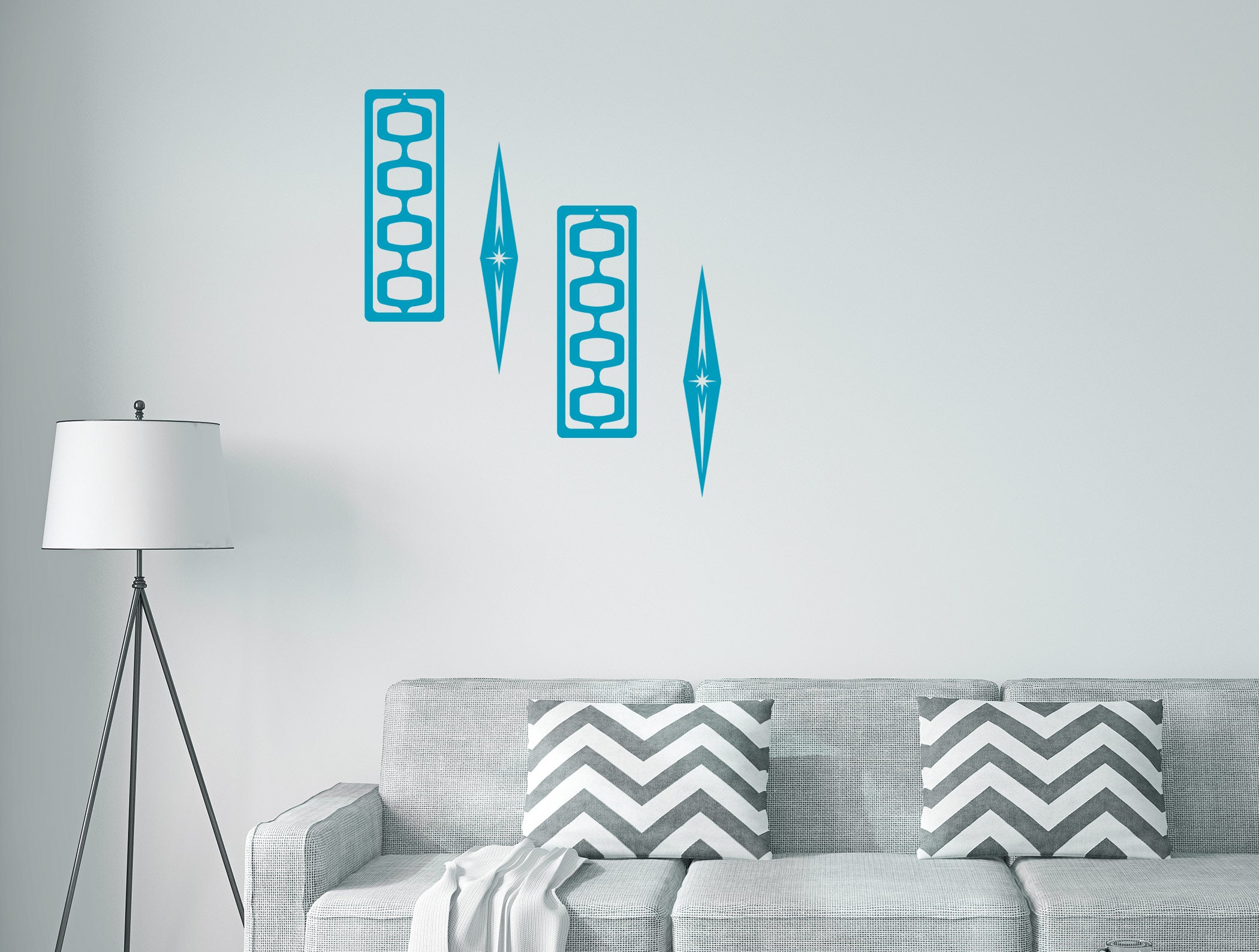 Mid Century Modern Wall Decor - 4 Piece Set - Diamond & Atomic Bulb set