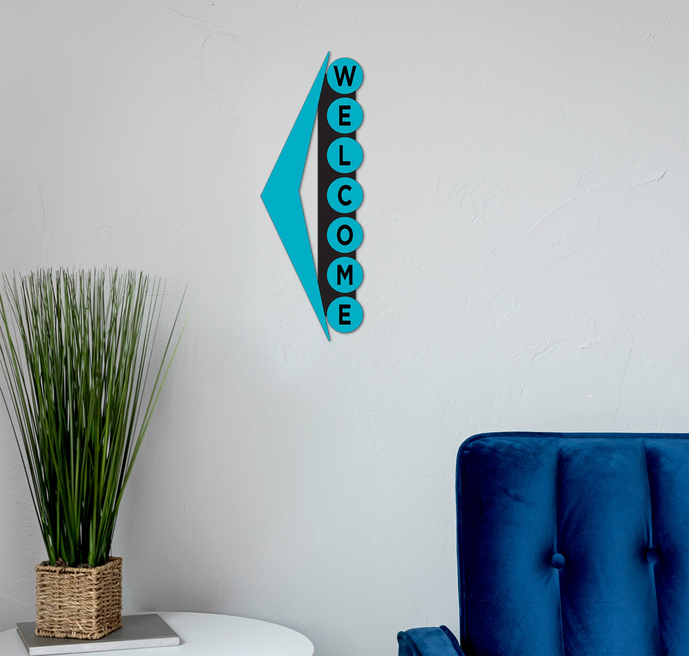 Mid-Century Modern Style Vertical Welcome Sign