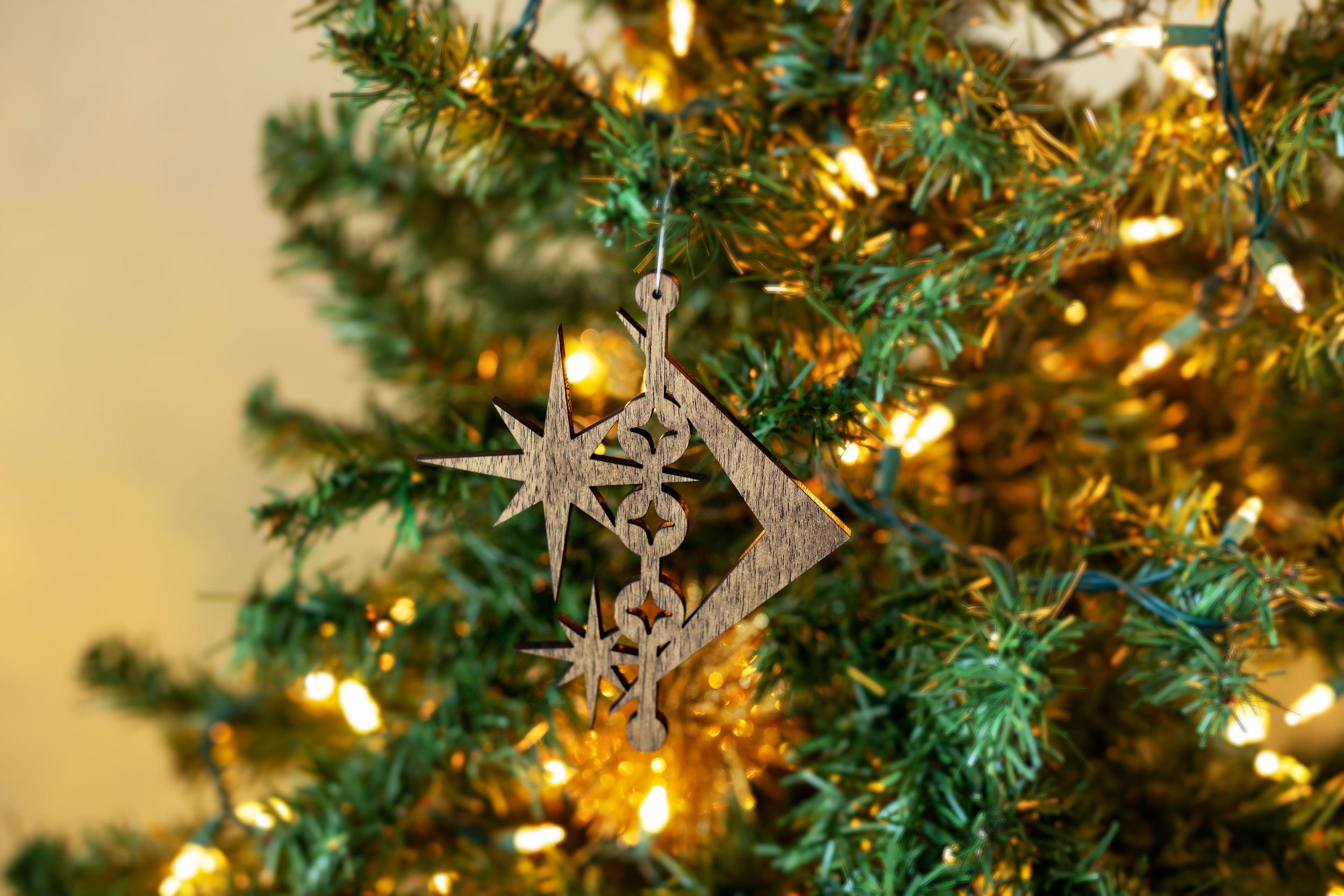Mid Century Modern Christmas Wood Atomic Ornament