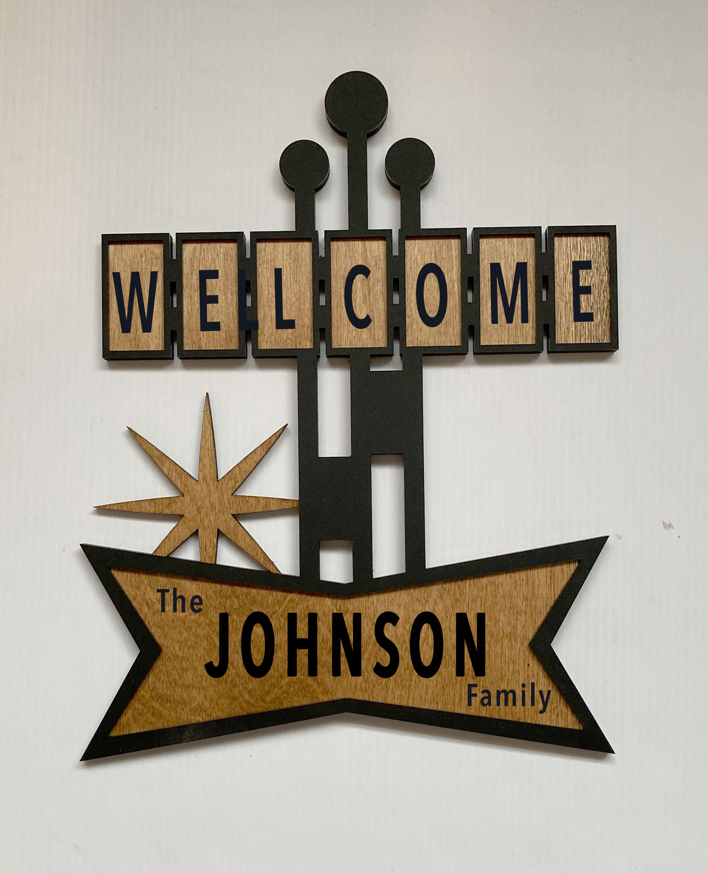 Custom Mid Century Style Welcome Sign W/ Your Name