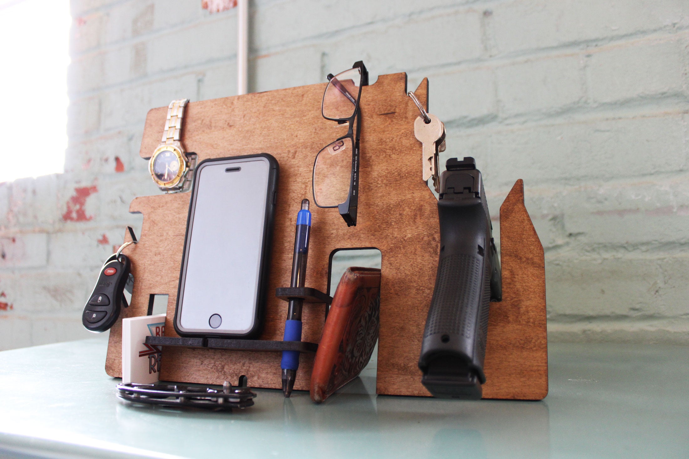 Mens Nightstand Organizer Plus Gun Stand