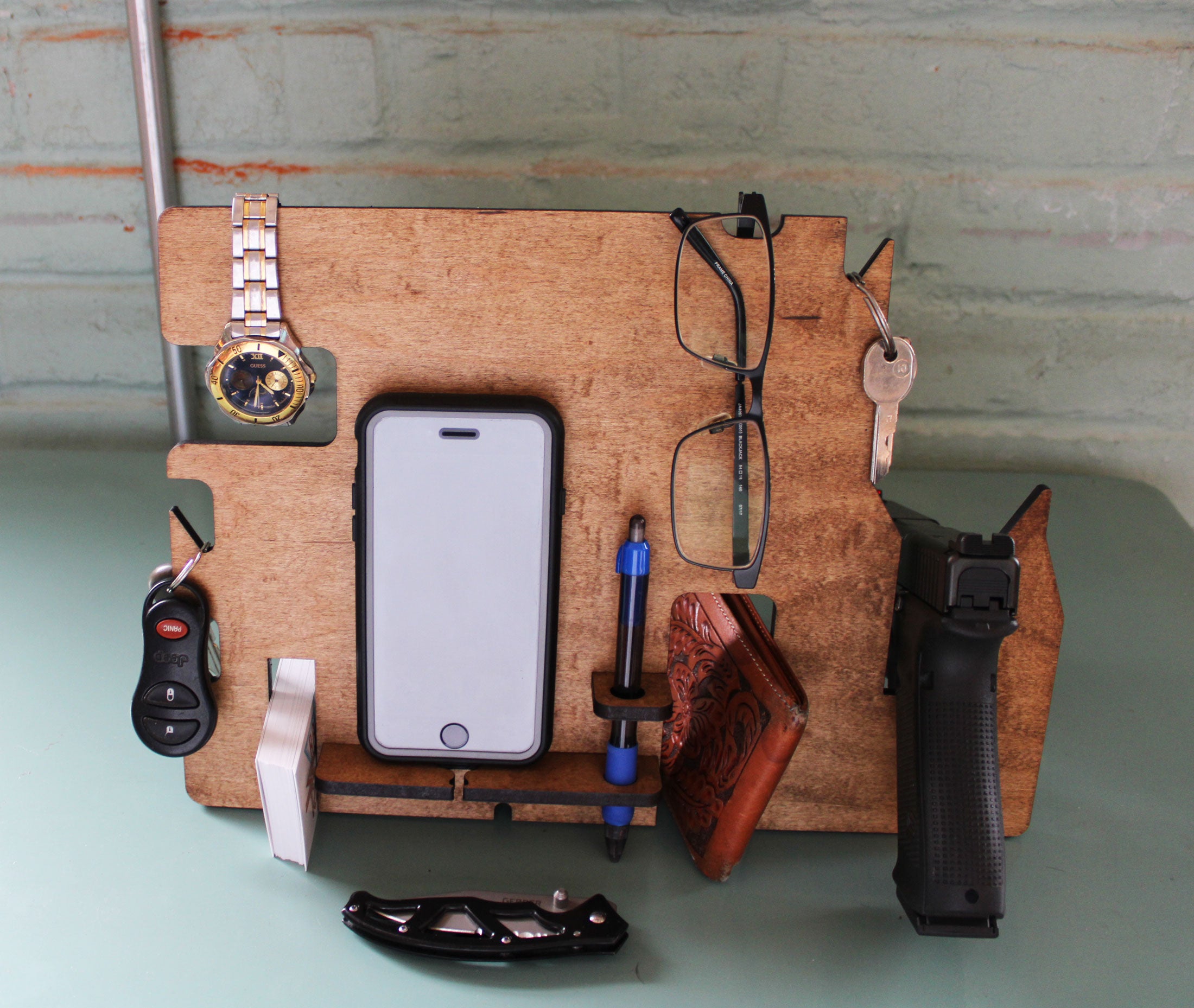 Mens Nightstand Organizer Plus Gun Stand