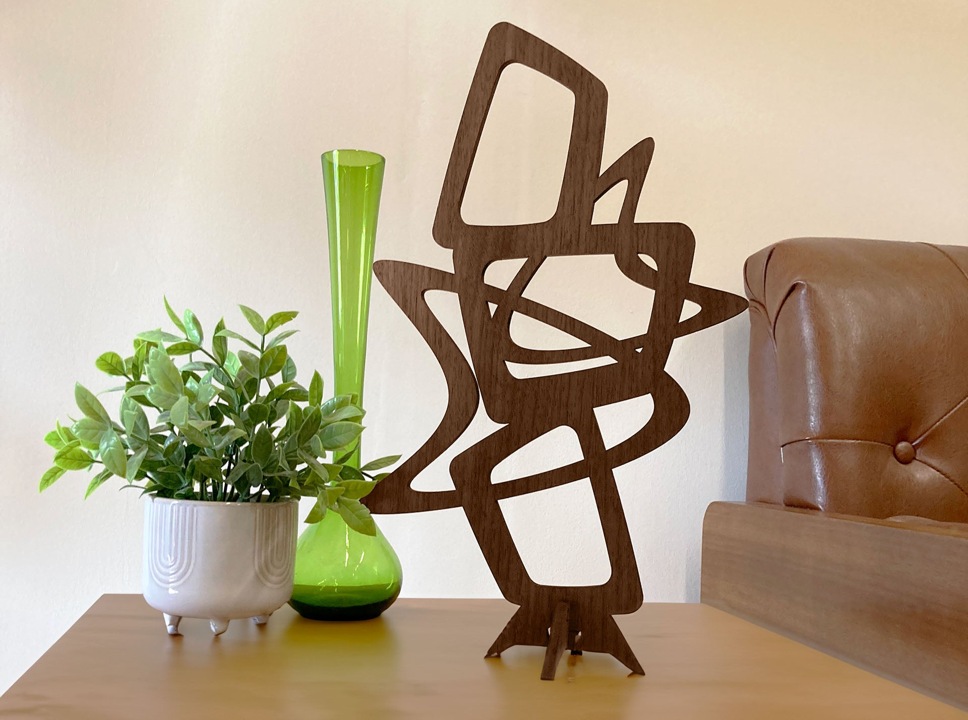 Mid Century Modern Table Decor | Atomic Wood Sculpture