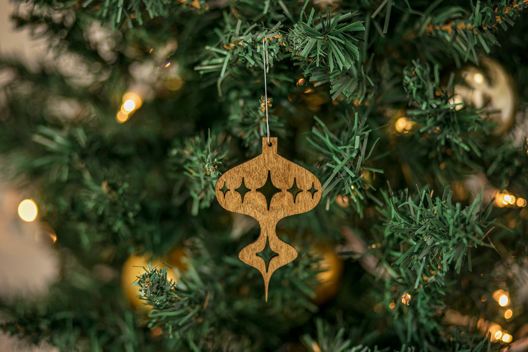 Wood Mid Century Modern Christmas Ornament - Tall Bulb Ornament