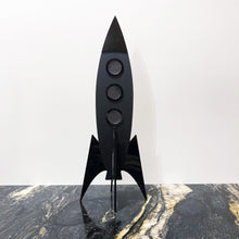 Load image into Gallery viewer, MCM Space Rocket with Atomic Black Cat | 3 Piece Mid Century Modern Sculpture Set | Vintage Space Art