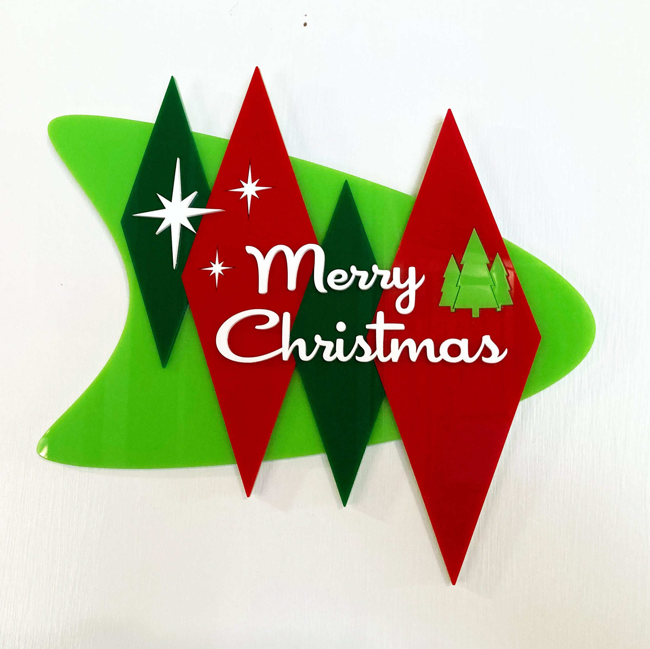 Atomic Boomerang Merry Christmas Sign | Mid Century Modern Holiday Decor
